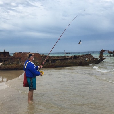 Bruce Alvey testing an iconic reel at the Bulwer Wrecks